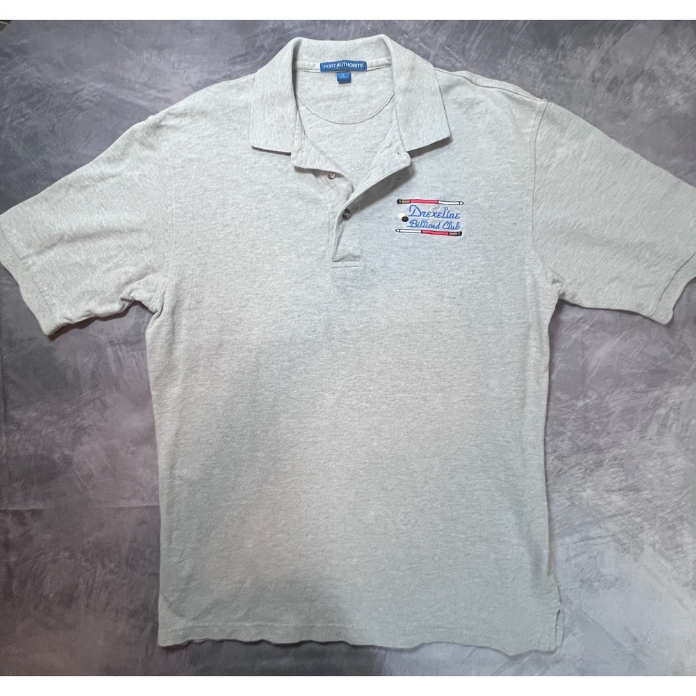 Port Authority Polo Shirt Mens Large Heather Gray Cotton Drexeline Billiards Top